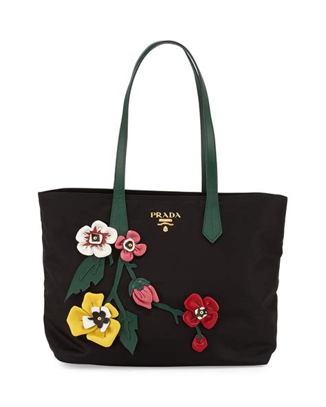 prada tessuto medium flowers shopping tote bag|prada tote bag leather.